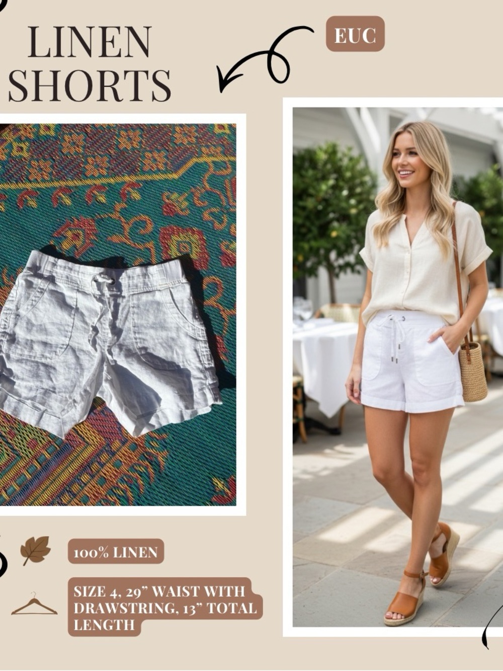 Women's Linen Drawstring Shorts - White